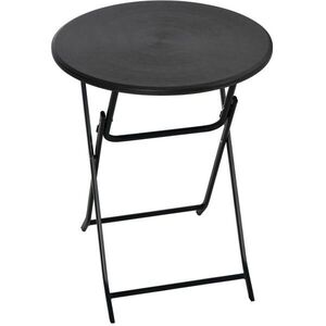OKWISH KULATÝ zahradní stůl Ø60 cm tmavě šedý ze oceli s deskou v dřevodekoru a skládáním obraz