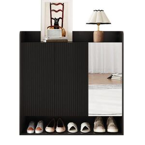 OKWISH BOTNÍK 110/35, 5/110 cm černý z MDF a dřevotřísky se zrcadlem a policemi obraz