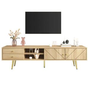 OKWISH TV stolek 160/36/42 cm hnědý z MDF a dřevotřísky s dvěma zásuvkami a rýhovanými dvířky obraz