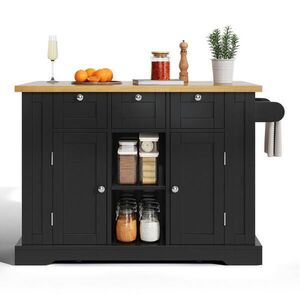 OKWISH MOBILNÍ kuchyňský ostrov 132/40(70)/87 cm přírodní černá z MDF s výsuvnou deskou a úložným prostorem obraz