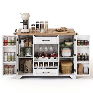 OKWISH KUCHYŇSKÝ vozík 138/45(70)/92 cm bílá/přírodní z MDF se sklápěcí deskou a policí na víno obraz