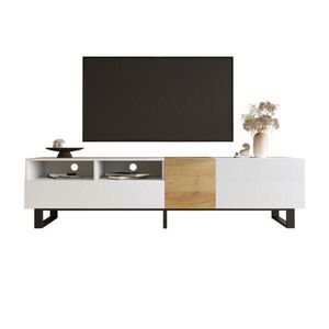 OKWISH TV stolek 180/38/50 cm bílý a dekor dřeva z MDF s úložným prostorem obraz