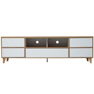 OKWISH TV stolek 175/37/51 cm bílá z MDF s úložným prostorem a dřevěnými nohami obraz