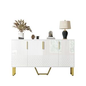 OKWISH BOČNÍ skříň 140/40/80 cm bílá z MDF s geometrickým vzorem, kovovými nohami a tichým dovíráním obraz
