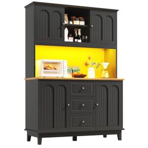 OKWISH VYSOKÁ skříň 120/40/180 cm černá a přírodní z MDF s LED osvětlením, USB a ochranou proti převrácení obraz