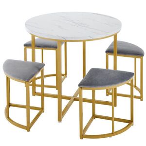 OKWISH JÍDELNÍ souprava 80 cm bílá z MDF a kovu se 4 židlemi obraz