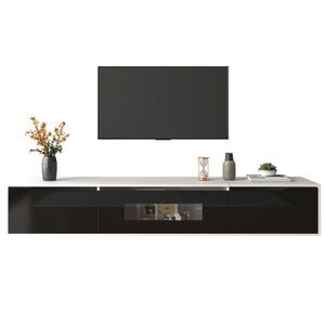 OKWISH TV stolek 180/35/30 cm bílá s černým vysokým leskem z dřevotřísky s LED osvětlením obraz