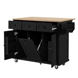 OKWISH KUCHYŇSKÝ ostrov 112/46, 2-76, 2/92, 7 cm černá a přírodní z MDF s výsuvnou pracovní deskou a úložným prostorem obraz