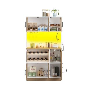 OKWISH KUCHYŇSKÁ skříň 100/40/180 cm bílá a přírodní z MDF s LED osvětlením a zásuvkou obraz