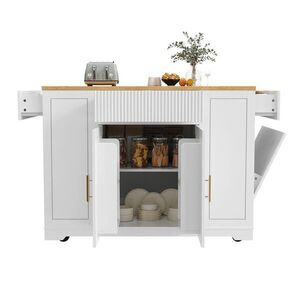OKWISH KUCHYŇSKÝ ostrůvek 120/50/92 cm bílý z MDF a kovu s kolečky a prostorem na odpad obraz