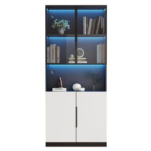 OKWISH VITRÍNA 160/30/200 cm bílá z dřevotřísky s LED osvětlením a skleněnými dvířky obraz