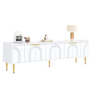 OKWISH TV stolek 170/35/47, 5 cm bílý z MDF s kabelovým průchodem a zlatými detaily obraz