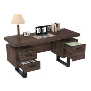 OKWISH PSACÍ stůl 135/54 cm hnědý z MDF a kovu se zásuvkami a přihrádkou na složky obraz