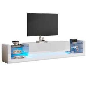 OKWISH TV stolek 181/38/38 cm bílý z dřevotřísky s LED osvětlením a sklápěcími zásuvkami obraz