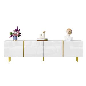 Redom TV stolek 170/35/46 cm s čtyřmi dvířky, vysoký lesk, soft-close a zlatými akcenty, Bílá obraz