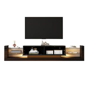 Modfu TV stolek z dřevotřísky 181x38x38 cm černý s LED osvětlením, skleněným čelem a 2 výklopnými úložnými díly obraz