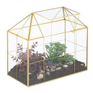 Relaxdays TERÁRIUM zlaté sklo tvar domu 27 cm obraz
