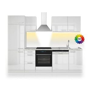 Vicco KUCHYŇSKÝ KOUT Optima Bílá vysoký lesk/bílá 270 cm bez pracovní desky s páskem LED obraz