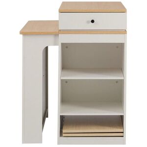 Redom KUCHYŇSKÝ ostrůvek 80/71-111-151/92 cm s výsuvnou jídelní plochou, zásuvkami a úložným prostorem, Bílá a přírodní obraz