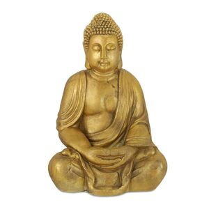 Relaxdays SOCHA Zlatá Buddha polyresin mrazuvzdorná 70 cm obraz
