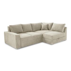 luma-home ROHOVÁ POHOVKA – PRO DLOUHODOBÉ SPÁNÍ: Boxspring, pružinová matrace, topper, úložný prostor, 260 × 181 × 88 cm (Š×H×V), manšestr béžovo-šedý obraz