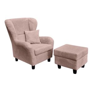 luma-home KŘESLO UŠÁK S PODNOŽKOU, vysoký komfort sezení díky vlnovému odpružení, šířka 90 cm / výška 98 cm / hloubka 76 cm, růžový kord / 18021 obraz