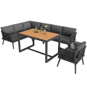 Modfu ZAHRADNÍ sedací souprava z železa 237x65x79 cm šedá pro 7 osob s polstrováním a stolkem obraz