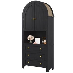Modfu VYSOKÁ skříňka z MDF 70x35x180 cm černá se 3 zásuvkami, dvířky a otevřenou policí v obloukovém designu obraz