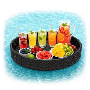 Relaxdays SERVÍROVACÍ TÁC černý plovoucí PE ratan 80 cm obraz