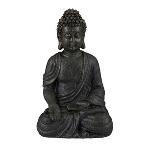 Relaxdays SOCHA Tmavě šedá sedící Buddha polyresin 30 cm obraz