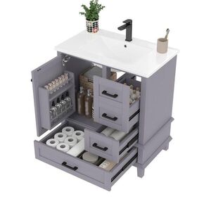 OKWISH KOUPELNOVÁ skříňka s umyvadlem 76/46/83, 5 cm šedá z MDF a keramiky se třemi tichými zásuvkami obraz