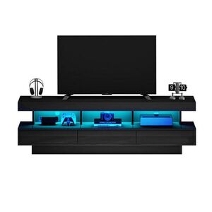 OKWISH TV stolek 160/38/50, 5 cm černá z dřevotřísky s LED osvětlením a 3 skleněnými policemi obraz