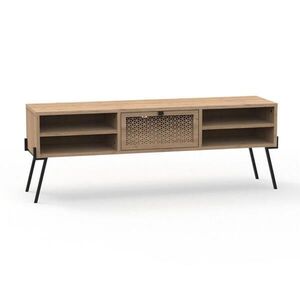 Calicosy TV stolek s 1 dvířky, 4 policemi a kovovými nohami, šířka 140 cm - Evan obraz
