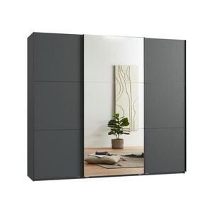 luma-home SKŘÍŇ S POSUVNÝMI DVEŘMI, 3dveřová, 250 × 216 × 65 cm (Š×V×H), v antracitové barvě, s jedněmi zrcadlovými dveřmi, včetně kompletního vybaven obraz