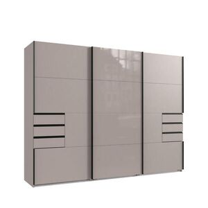 luma-home SKŘÍŇ S POSUVNÝMI DVEŘMI, 3dveřová, šířka 270 cm, výška 208 cm, hloubka 64 cm, pískově šedá, prostřední dveře skleněné, se zásuvkami / 22614 obraz