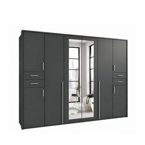 luma-home SKŘÍŇ S OTOČNÝMI DVEŘMI Š273/V210/H58 cm, v barvě grafit, s paspartou, 2 zrcadlovými dveřmi a zásuvkami, úchytky v barvě hliníku / 22577 obraz