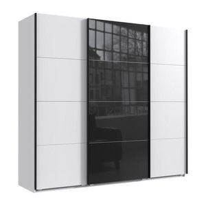 luma-home SKŘÍŇ S POSUVNÝMI DVEŘMI, 3dveřová, šířka 225 cm, výška 208 cm, hloubka 64 cm, bílá, s jedněmi skleněnými dveřmi v černé barvě / 22522 obraz