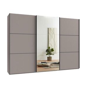 luma-home SKŘÍŇ S POSUVNÝMI DVEŘMI, 3dveřová, 300 × 216 × 65 cm (Š×V×H), v pískově šedé barvě, s jedněmi zrcadlovými dveřmi, včetně kompletního vybave obraz