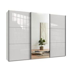 luma-home SKŘÍŇ S POSUVNÝMI DVEŘMI, 3dveřová, 300 × 216 × 65 cm (Š×V×H), bílá barva se skleněnými čely, jedny zrcadlové dveře / 22039 obraz