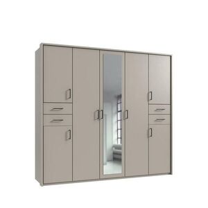 luma-home SKŘÍŇ S OTOČNÝMI DVEŘMI Š228/V210/H58 cm, v béžovo-šedé barvě, s paspartou, 1 zrcadlovými dveřmi a zásuvkami, černé úchytky / 22574 obraz
