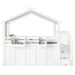 Redom PALANDA 90x200 cm s úložnými schody, skříní a 2 úložnými boxy, bezpečnostním zábradlím a stříškou, Bílá/Zelená obraz