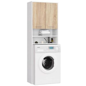 RAUMHIRSCH FURNITURE SKŘÍŇ NA PRAČKU se dvěma dvířky, 64 × 30 × 190 cm bílá, dub Sonoma obraz