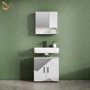 Livinity® SADA NÁBYTKU DO KOUPELNY Ronco, Bílý vysoký lesk s vložkami, 2dílná obraz