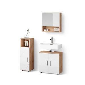 Livinity® KOUPELNOVÝ NÁBYTEK Ronco, Bílá vysoký lesk/Zlatý mocný dub, 3dílná obraz