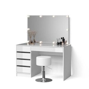 Livinity® TOALETNÍ STOLEK Imola Bílá s LED osvětlením a taburetem obraz
