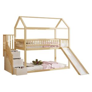 OKWISH PATROVÁ postel 90/200 cm se skluzavkou a úložným žebříkem z masivního dřeva obraz