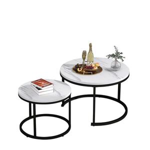 OKWISH SADA konferenčních stolků 71/71/50 cm bílý mramor z MDF stohovatelná obraz