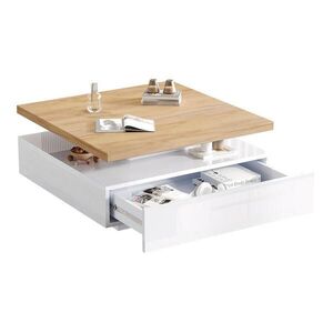 Modfu KONFERENČNÍ stolek z dřevotřísky 70x70x36 cm bílý/ořechový s 360° otočnou deskou, zásuvkou a úložným prostorem obraz