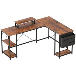 HOMCOM PSACÍ stůl ve tvaru L 168 x 120 cm Rohový psací stůl s odkládacími přihrádkami obraz