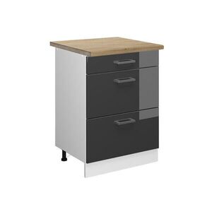 Vicco SPODNÍ SKŘÍŇKA KUCHYŇSKÉ LINKY R-Line Antracitový vysoký lesk 60 cm se zásuvkami, PD Dub obraz